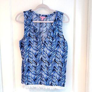 Lilly Pulitzer Kipper Top Tank Blouse Lapis Blue Costa Verde Large L Sleeveless